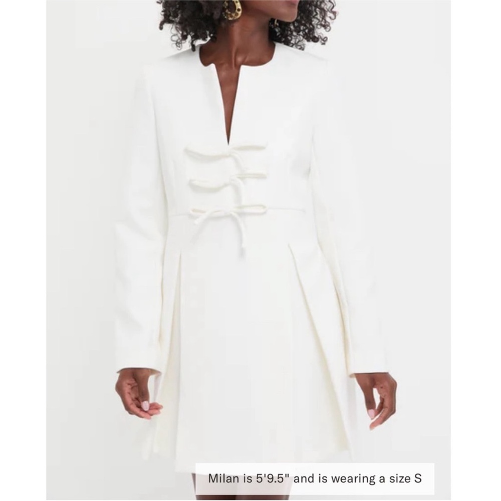 TUCKERNUCK White Crepe Blair Bow Coat Dress - Picture 2 of 11